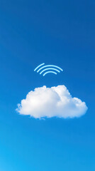 Wireless communication signals above a cloud clear sky digital art blue background aerial view technology concept
