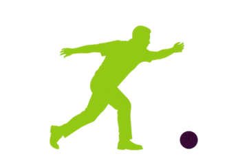 Isolated Man throwing bowling ball in silhouette with arm outstretched, about to release ball