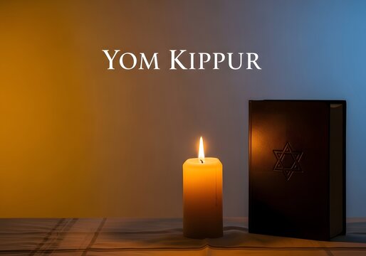 Yom Kippur spiritual symbolism with lit candle and book featuring star of david for sacred observance and reflection
