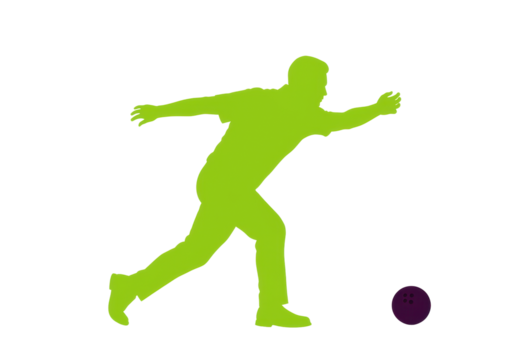 Isolated Man throwing bowling ball in silhouette with arm outstretched, about to release ball