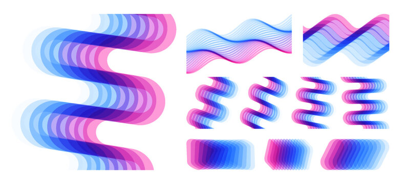 A wavy signal waveform. Set of various overlapping elements. Abstract geometric design. Parallelepiped. Vector illustration for banners, placards, posters or flyers.