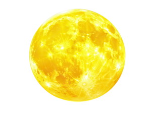 Radiant yellow moon, textured surface, isolated on black