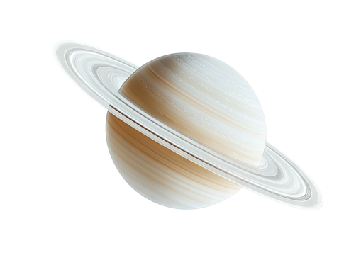 Ringed planet, soft browns, white. Dark space background