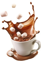 Hot chocolate splash with marshmallows in mug