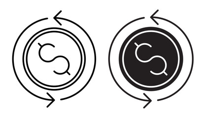 Linear icon. Circulation and exchange of cash currency in the form of coins. Simple vector isolated on white background