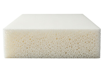 Block of white porous memory foam for an orthopedic mattress isolated on transparent background
