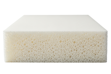 Block of white porous memory foam for an orthopedic mattress isolated on transparent background