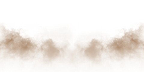 Dust sand soil smoke cloud particles isolated on transparent white background. Brown sandstorm smog sand dust explosion rising. Design elements for Compositing, covering, overlay, PNG