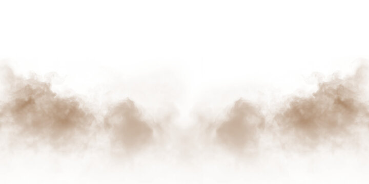 Dust sand soil smoke cloud particles isolated on transparent white background. Brown sandstorm smog sand dust explosion rising. Design elements for Compositing, covering, overlay, PNG