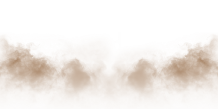 Dust sand soil smoke cloud particles isolated on transparent white background. Brown sandstorm smog sand dust explosion rising. Design elements for Compositing, covering, overlay, PNG