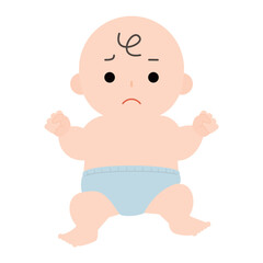 困り顔のおむつ姿の赤ちゃん
