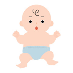 驚いた表情のおむつ姿の赤ちゃん