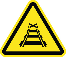Yellow triangle warning sign with black railroad tracks symbol vector