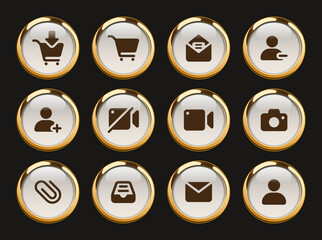 ui web icons. gold rimmed icon set for web, mobile apps, ui design, print polygraphy and promo advertising business