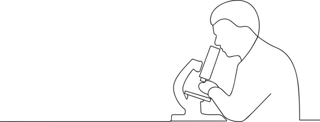 Scientist holding a microscope one continuous line art, Vector illustration, One line art, Line art graphic style