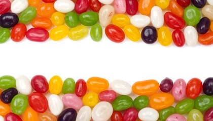 Colorful Jelly Beans Border Isolated on White Background.