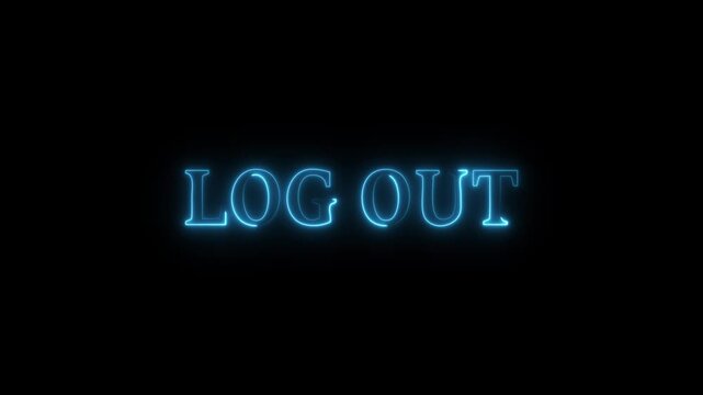 Abstract glowing Click to log out text Here Button with Click square animation with black background.