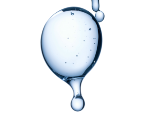 Isolated, macro-view of clear liquid droplet formation against a black backdrop