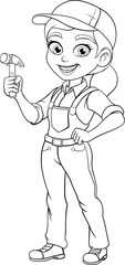 Woman Female Carpenter Cartoon Hammer Builder