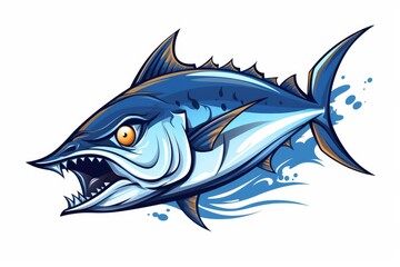 Obraz premium Illustration of an aggressive tuna fish baring its teeth while swimming in the ocean, creating a powerful and dynamic image