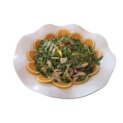 Healthy chicken salad with fresh greens and orange slices