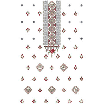 Isolated asian indian embroidery neckline and lace border design , daman design and all over shirt front design women wear for digital and textile print on fabric.