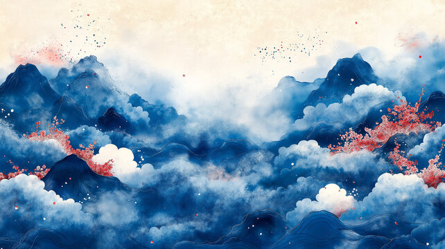 花をモチーフにした日本の伝統文様を織り交ぜた和柄イラスト、商用にも適した装飾パターン背景