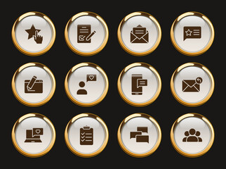 Fototapeta premium feedback gold rimmed vector icons. feedback gold rimmed icon set for web, mobile apps, ui design and print polygraphy