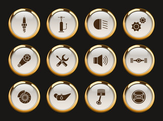 car service gold rimmed icons. car service gold rimmed icon set for web, mobile apps, ui design, print polygraphy and promo advertising business