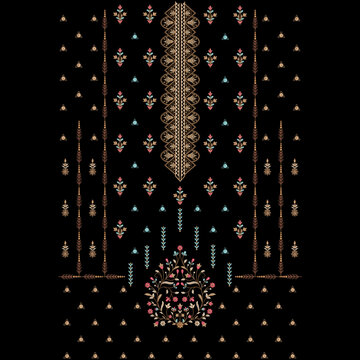 Isolated asian indian embroidery neckline and lace border design , daman design and all over shirt front design women wear for digital and textile print on fabric.