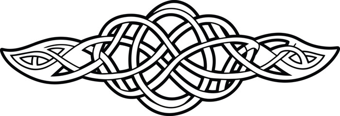 Celtic knot vector, intricate interwoven loop design, symmetrical heritage pattern with leaf extensions, decorative spiritual artwork, traditional cultural motif