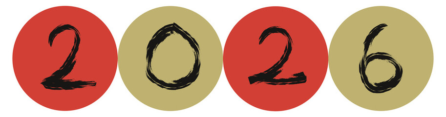 手書きの墨で描いた2026年（数字・枠あり）