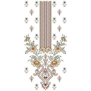 Isolated asian indian embroidery neckline and lace border design , daman design and all over shirt front design women wear for digital and textile print on fabric.