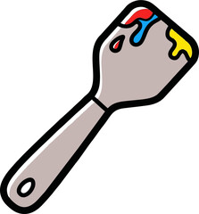 Cartoon Spatula with Red, Blue, and Yellow Paint Dripping from the Top