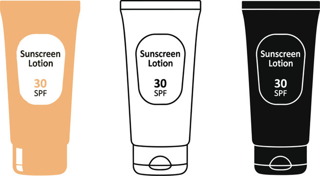 Sunscreen lotion spf protection summer skin care vector set art