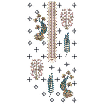 Isolated asian indian embroidery neckline and lace border design , daman design and all over shirt front design women wear for digital and textile print on fabric.