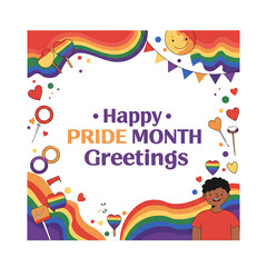 Fototapeta premium Celebrate love and diversity with vibrant Pride Month greetings featuring rainbows, hearts, and joyful expressions of inclusivity for all.