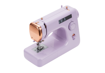 Isolated lilac sewing machine, modern design, for domestic textile tailoring and alteration