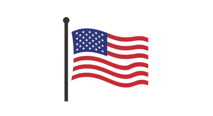 Waving united states of america flag displayed proudly on a pole with stars and stripes symbolizing patriotism and freedom isolated on white background