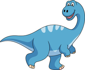Cute blue dinosaur vector, long neck cartoon character, smiling prehistoric animal, playful kids design, fun illustration for print, merchandise, education