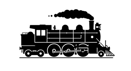 Fototapeta premium Silhouette of a classic steam locomotive billowing smoke symbolizing industrial heritage vintage travel and powerful transportations isolated on white background