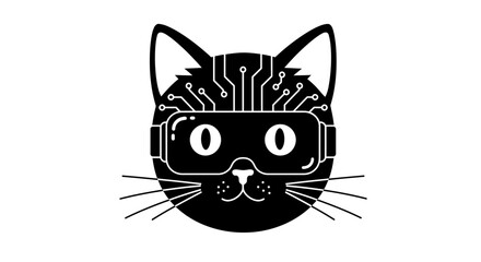 Futuristic cat with virtual reality goggles and circuitry design embodies modern technology and digital exploration for innovation concepts isolated on white background
