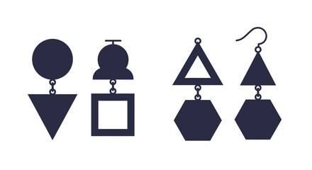 Modern geometric dangle earrings set featuring abstract shapes triangle circle square hexagon for fashion jewelry collections isolated on white background