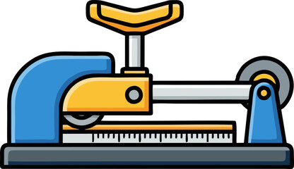 Cartoonish Blue and Yellow Paper Trimmer with Ruler and Black Outlines
