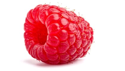 Close-up of a Fresh, Ripe Raspberry on White Background.