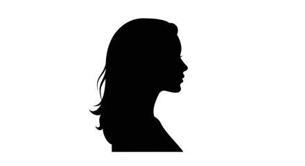 Elegant silhouette profile of a young woman with flowing hair captured in a classic artistic style isolated on white background