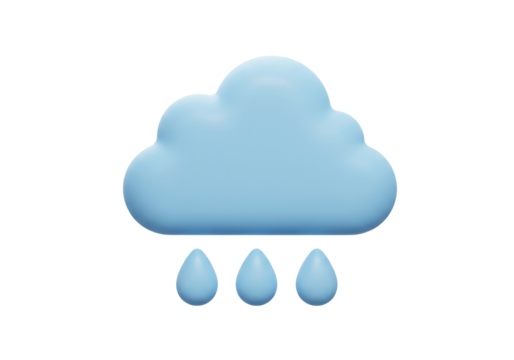Isolated light blue cloud with raindrops illustration for weather app or rain season graphic - Powered by Adobe