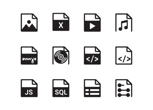 Collection of file format icons, a diverse symbol of file extensions, Vector illustration

