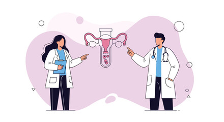 Male and female doctors explaining the female reproductive system.