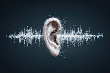 Human ear receiving sound wave data and information